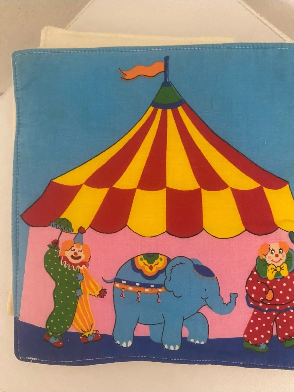 Vintage Here Comes The Clowns Fabric Cotton Kids Soft Colorful Nursery Book 9x9